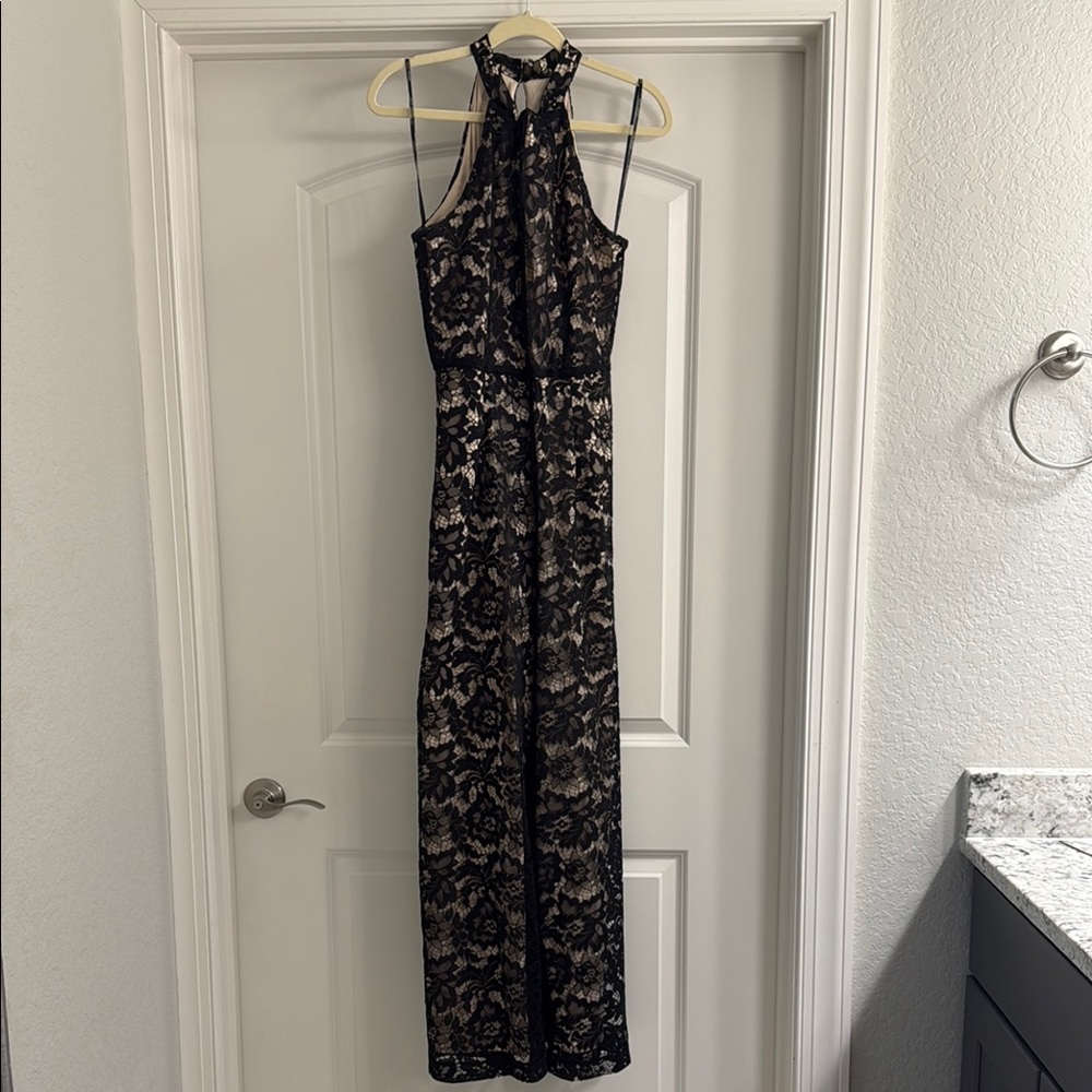 Julia Jordan Knot Neck Halter Lace Jumpsuit